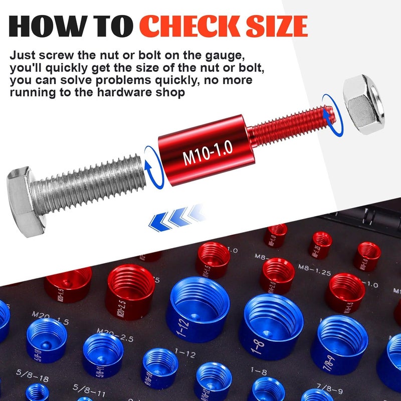 SBGGRL 50 Pcs Standard and Metric Nut Bolt Thread Checker Kit,Inch Size Gauges Finder Tool,Detachable Screw Identifier Thread Especially for Tread Fasteners Measuring - Image 5